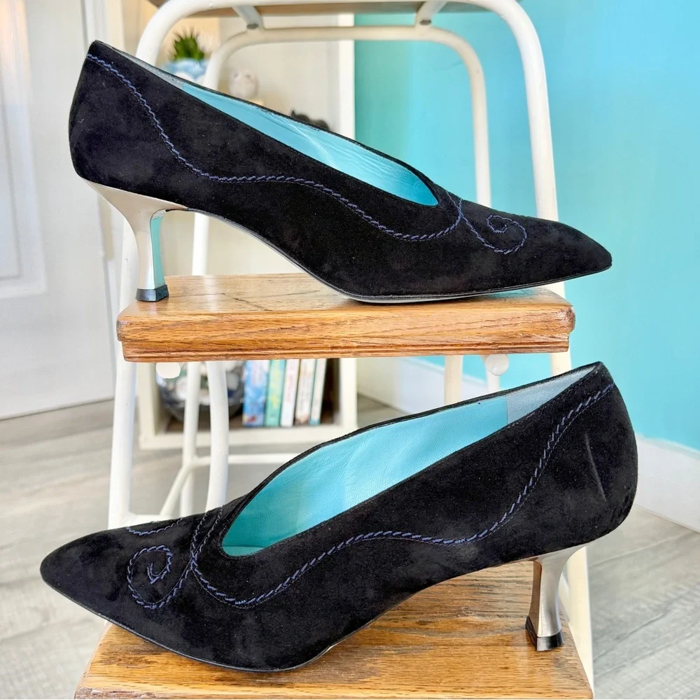 Thierry Rabotin Suede Manon Pump with Silver Heel (size 10.5 US/41 EU)